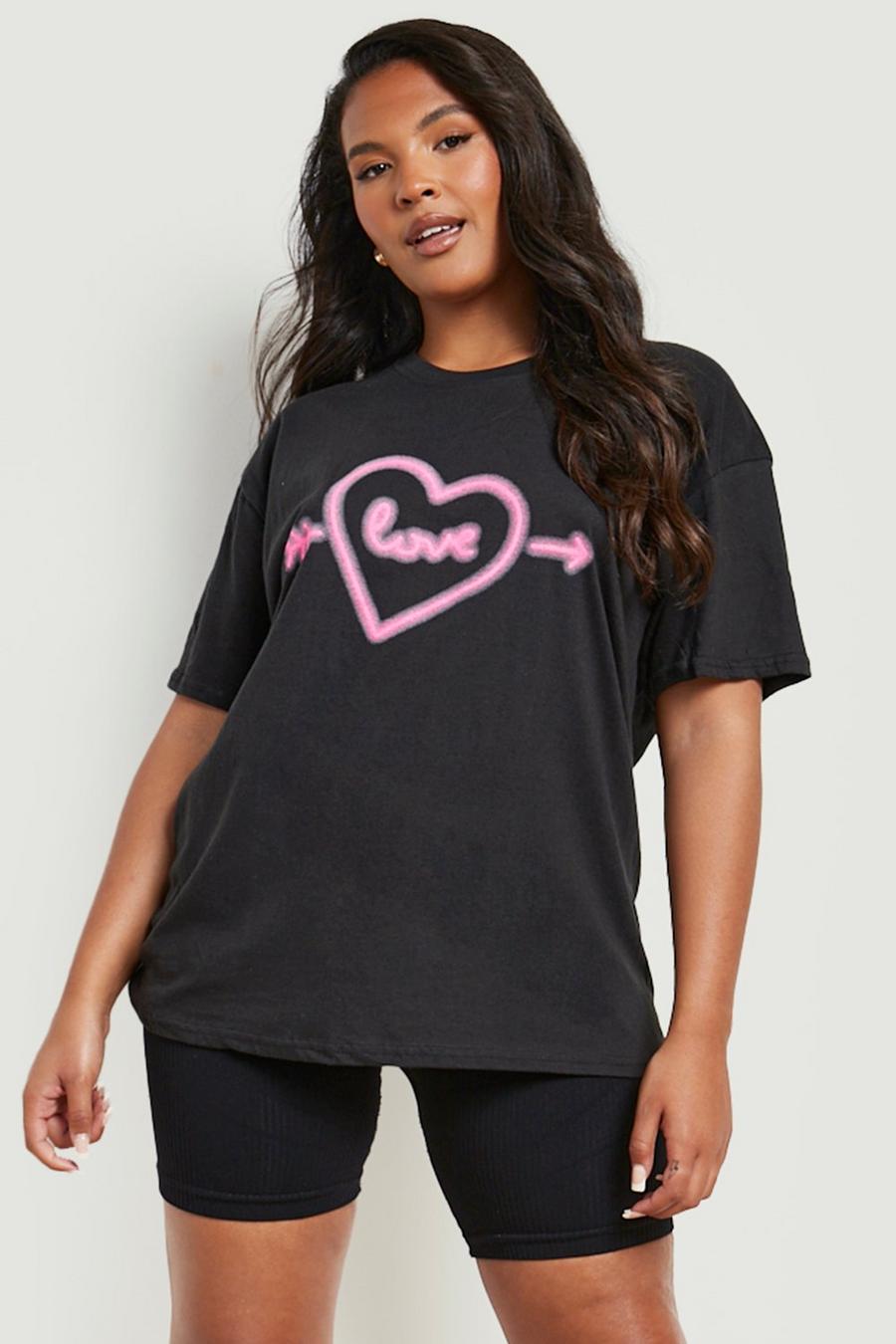 Grande taille - T-shirt à slogan Love, Black image number 1