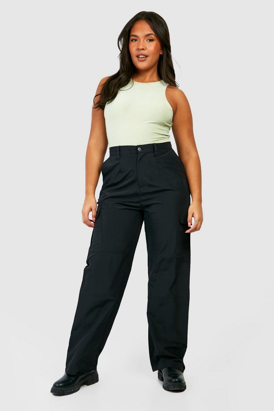 Black Plus Twill Paperbag Waist Cargo Trousers image number 1