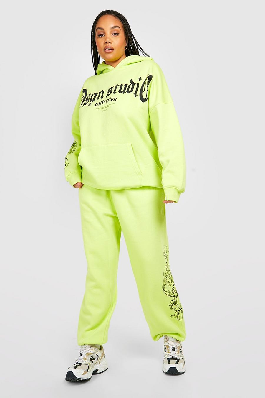 Lime green Plus Dsgn Studio Printed Hooded Tracksuit 