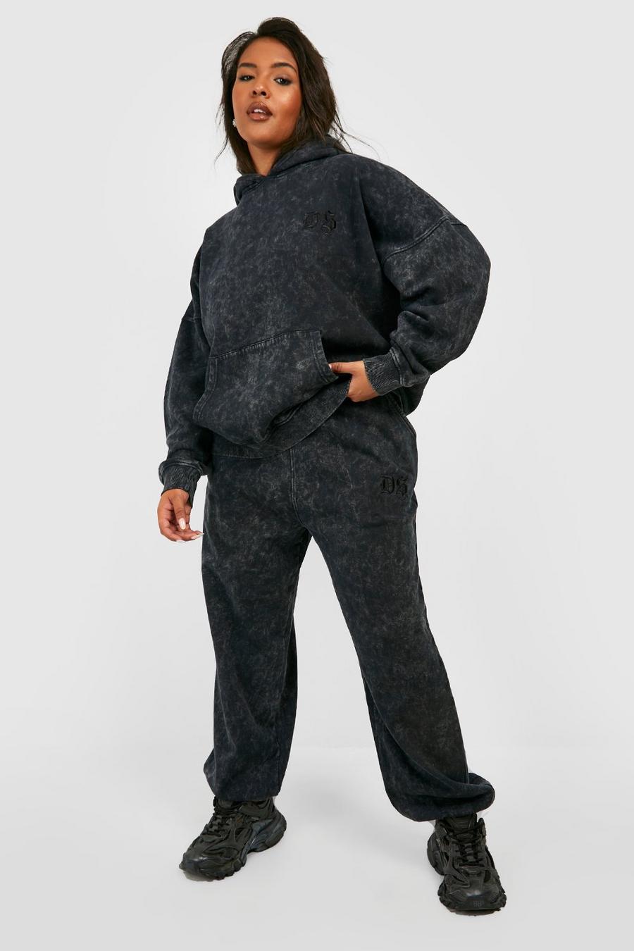 Pantalón deportivo Plus oversize con bordado y lavado de ácido, Charcoal gris image number 1