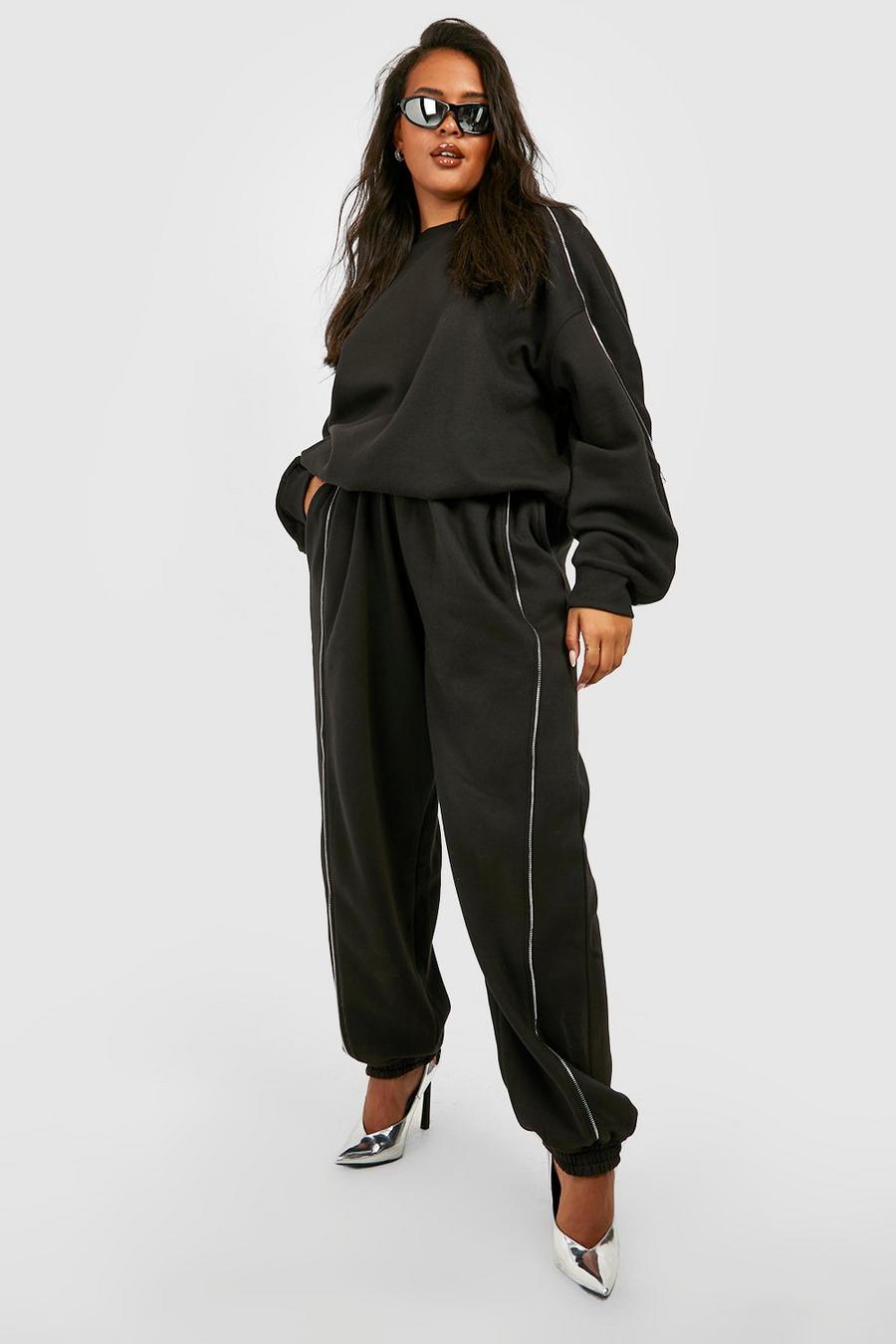 Pantaloni tuta Plus Size oversize con zip, Black image number 1