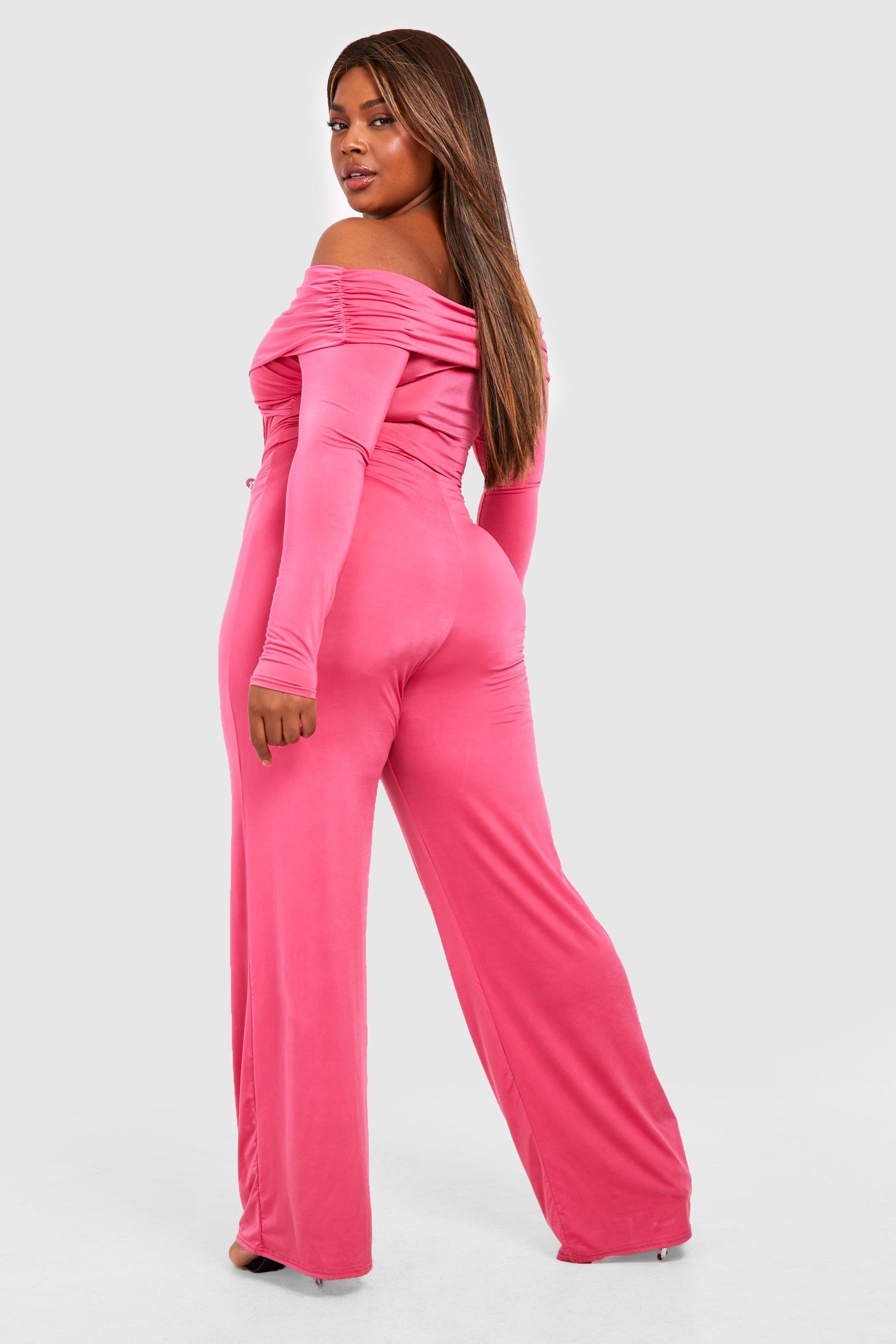 Off the hot sale shoulder pink jumpsuit