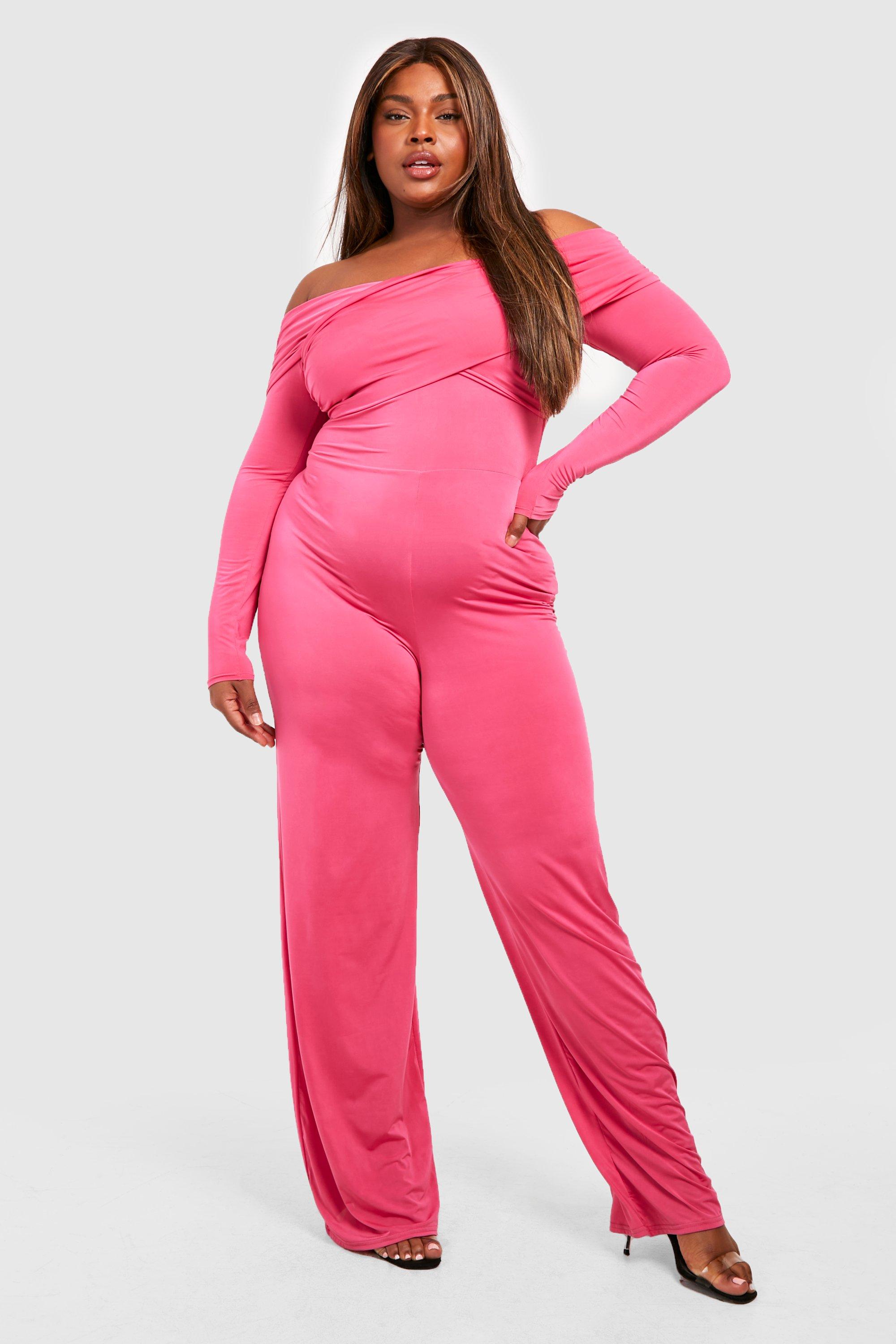 Off the cheap shoulder pink jumpsuit