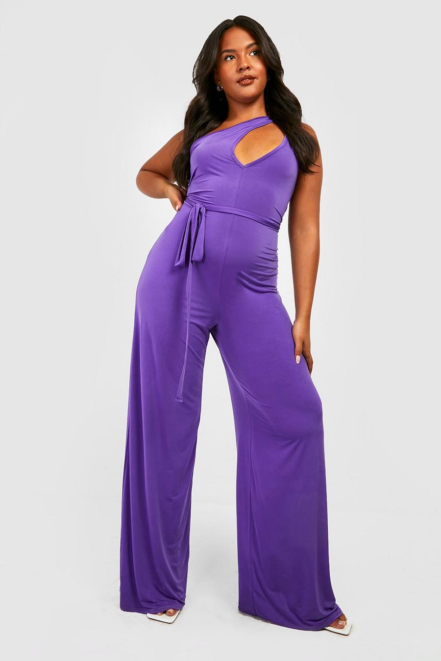 Purple Plus Slinky Cut Out Belted Jumpsuit