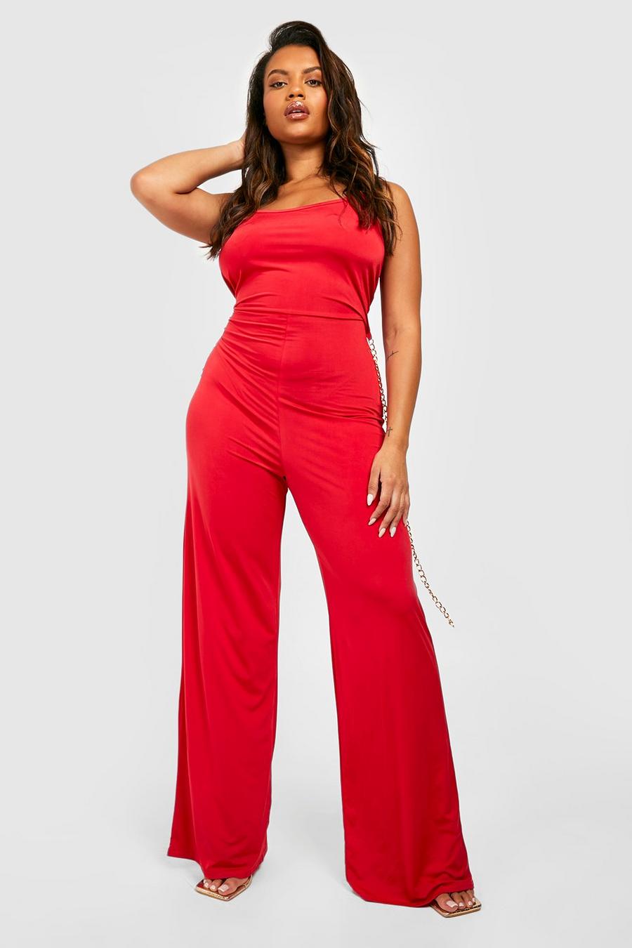 Red Plus Slinky Chain Belt Jumpsuit image number 1
