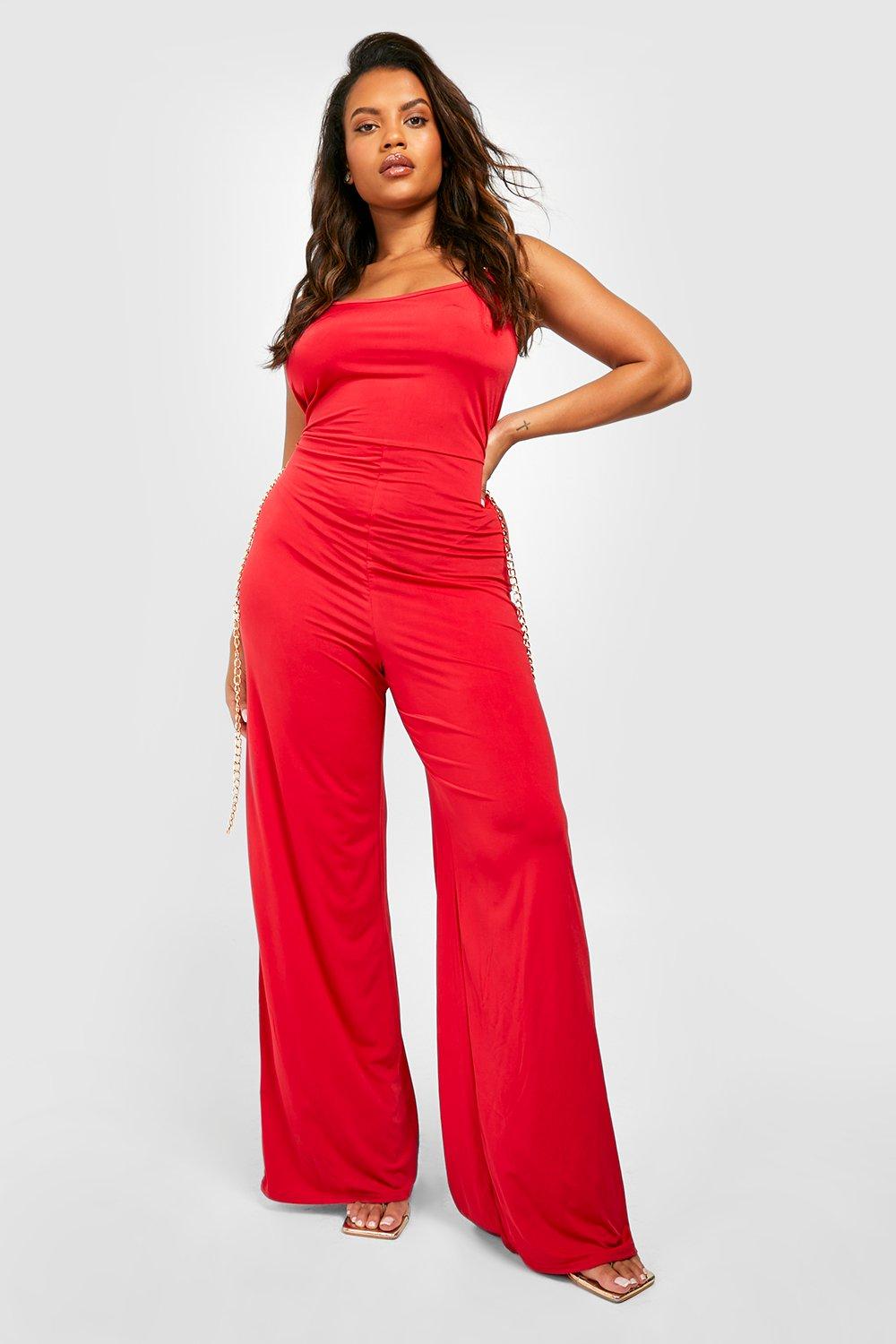 Red best sale jumpsuit boohoo