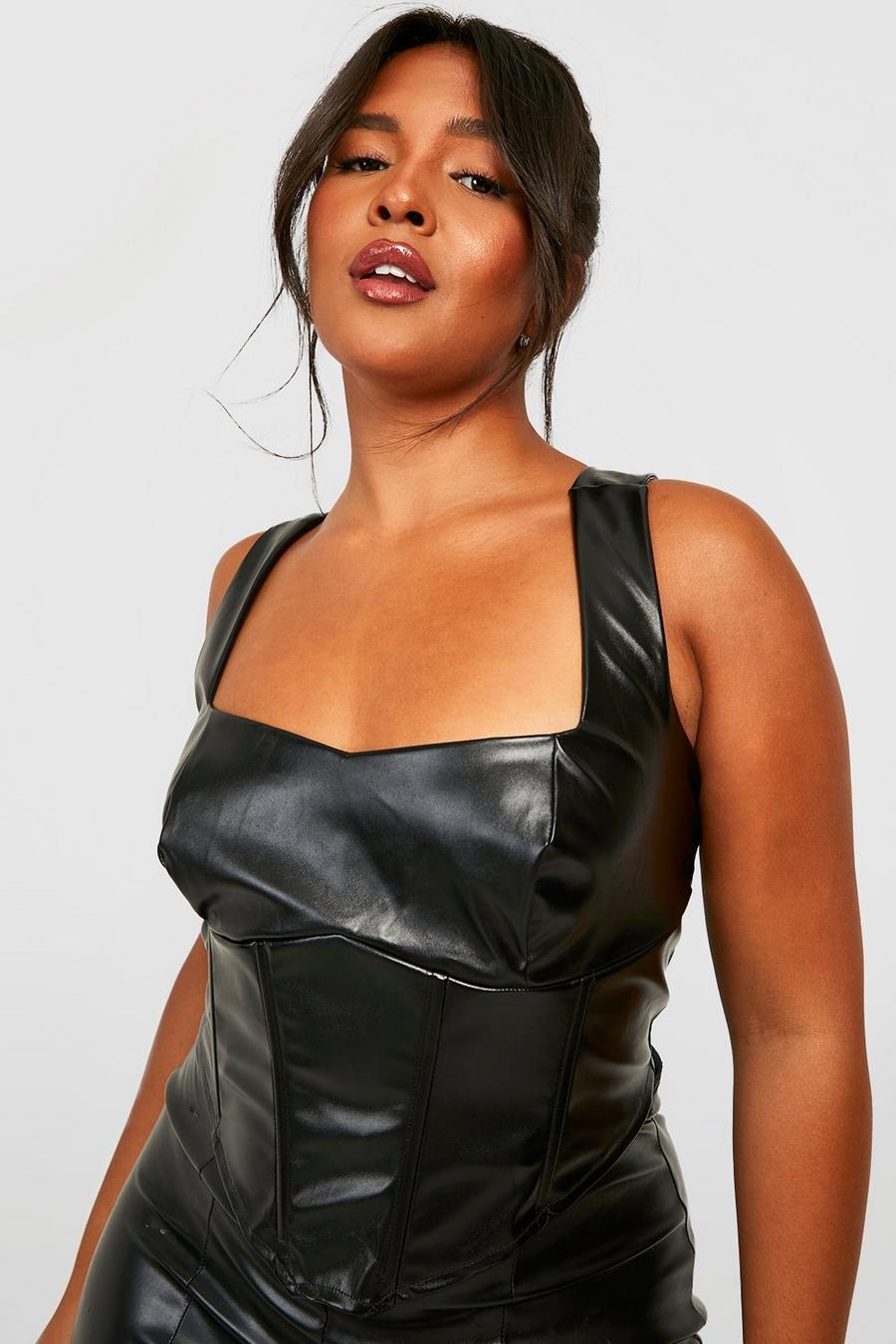 Top a corsetto Plus Size in PU, Black image number 1