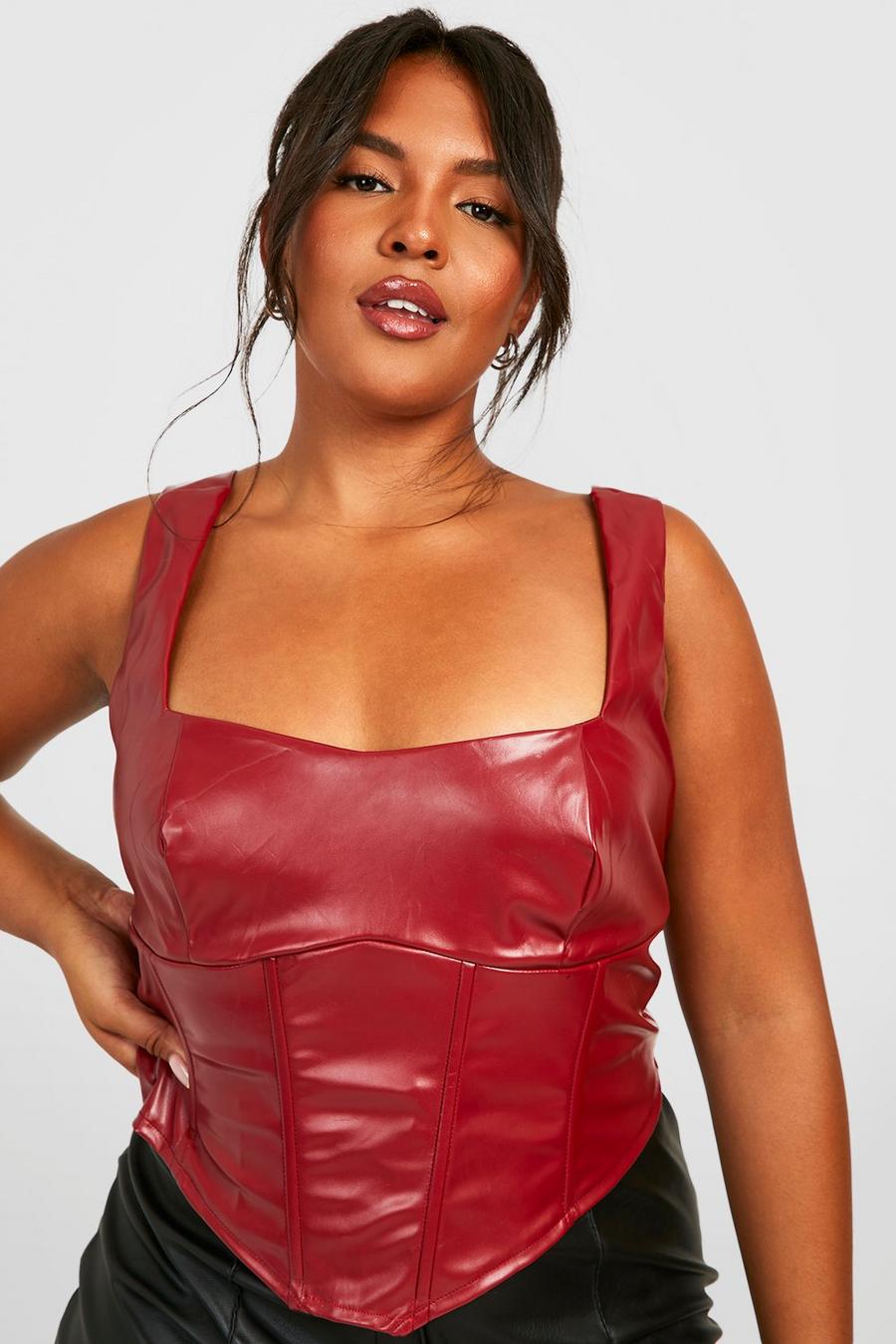 Red rouge Plus Pu Corset Top