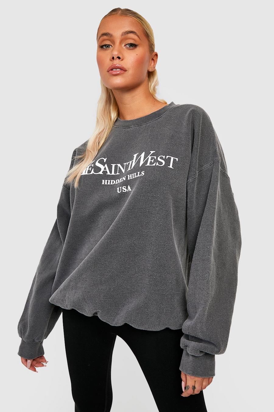 Charcoal Overdyed Ye Saint West Slogan Sweater image number 1