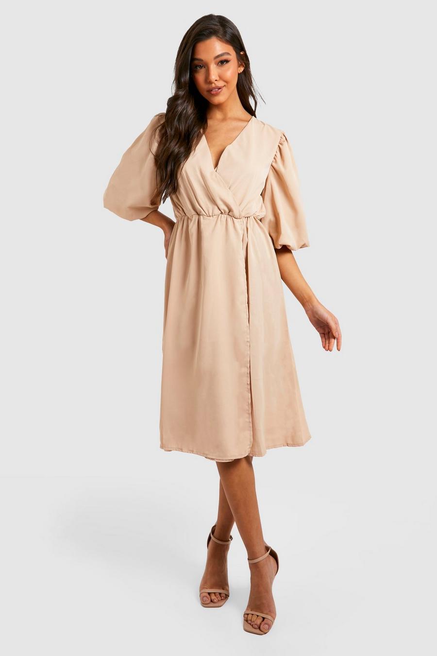 Stone Puff Sleeve Wrap Skater Dress image number 1