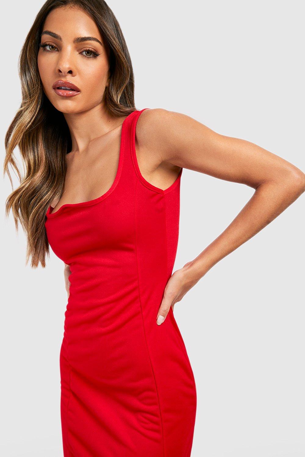 Red fitted hot sale maxi dress