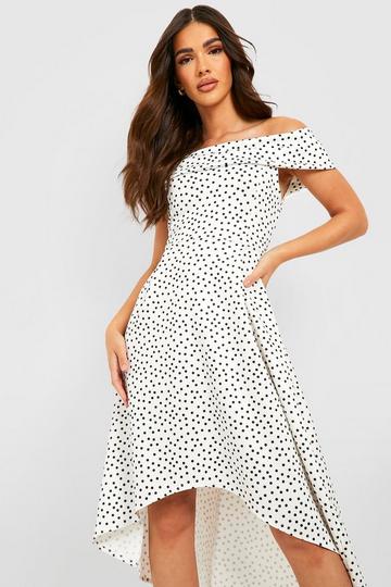 Off The Shoulder Polka Dot Skater Dress white