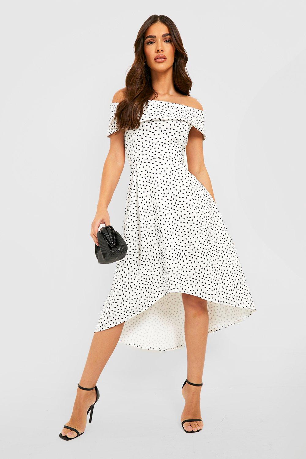 Off the shoulder white polka cheap dot dress