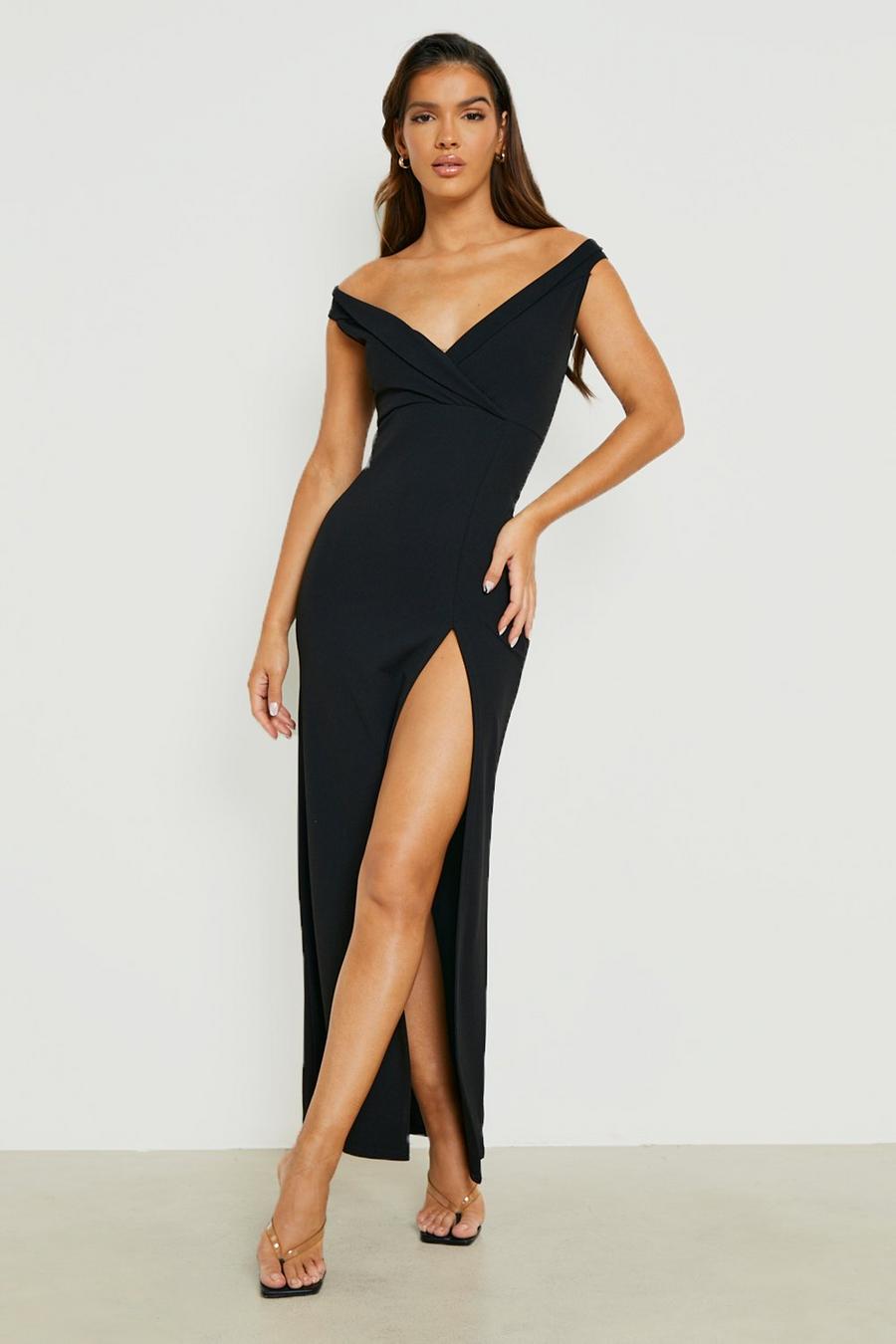 Black Wrap Off The Shoulder Maxi Bridesmaid Dress image number 1