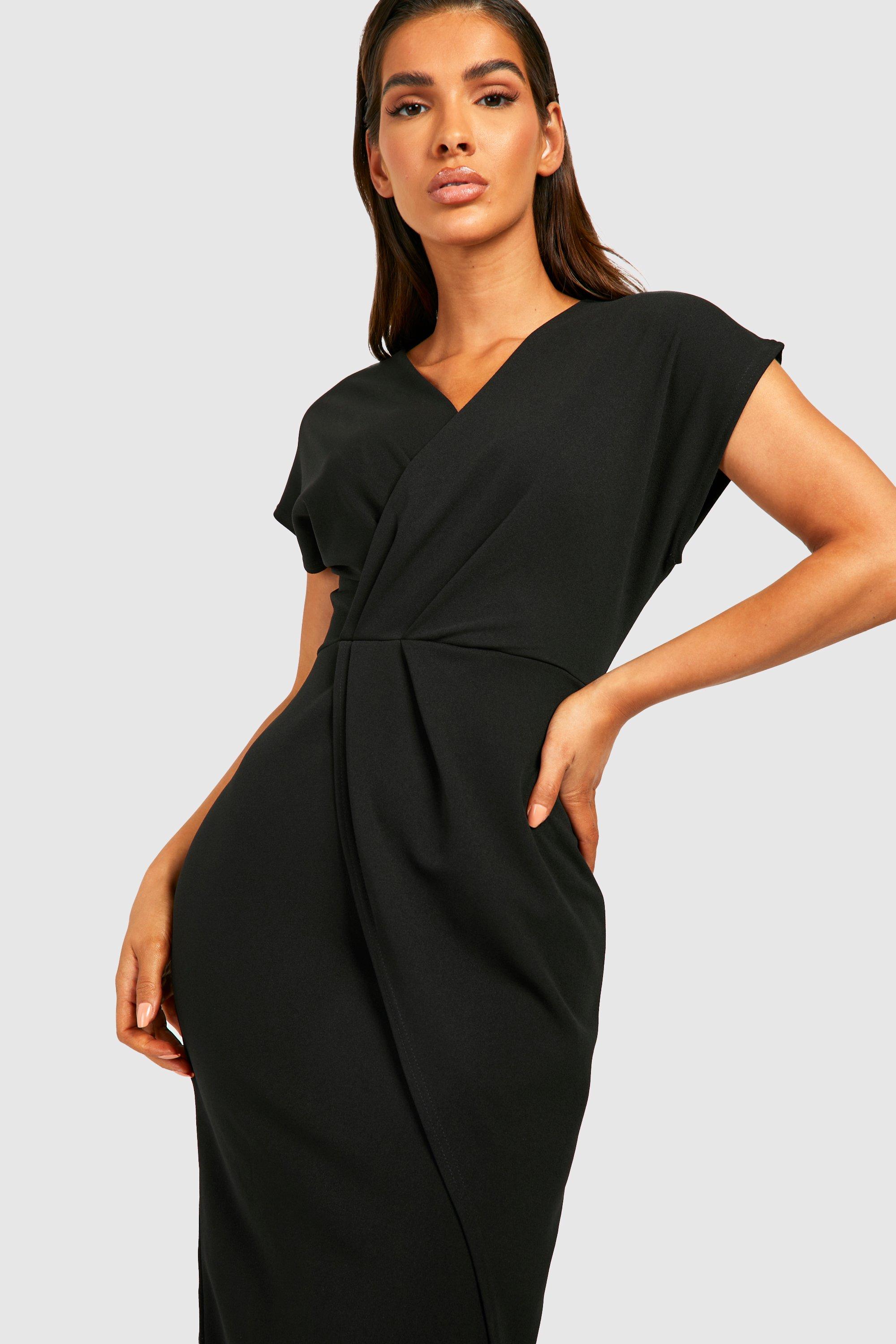 Black wrap shop front midi dress