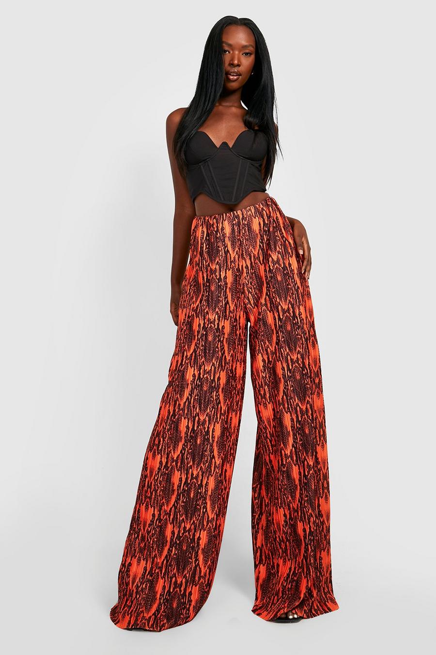 Tan Snake Plisse Extreme Wide Full Length Trousers image number 1
