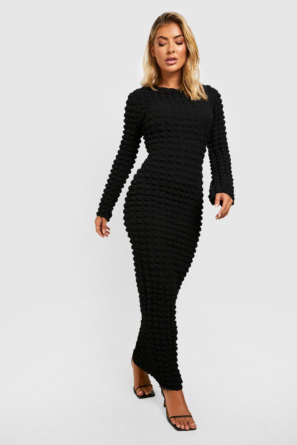 Boohoo Embroidered Mesh Sheer Maxi Dress in Black