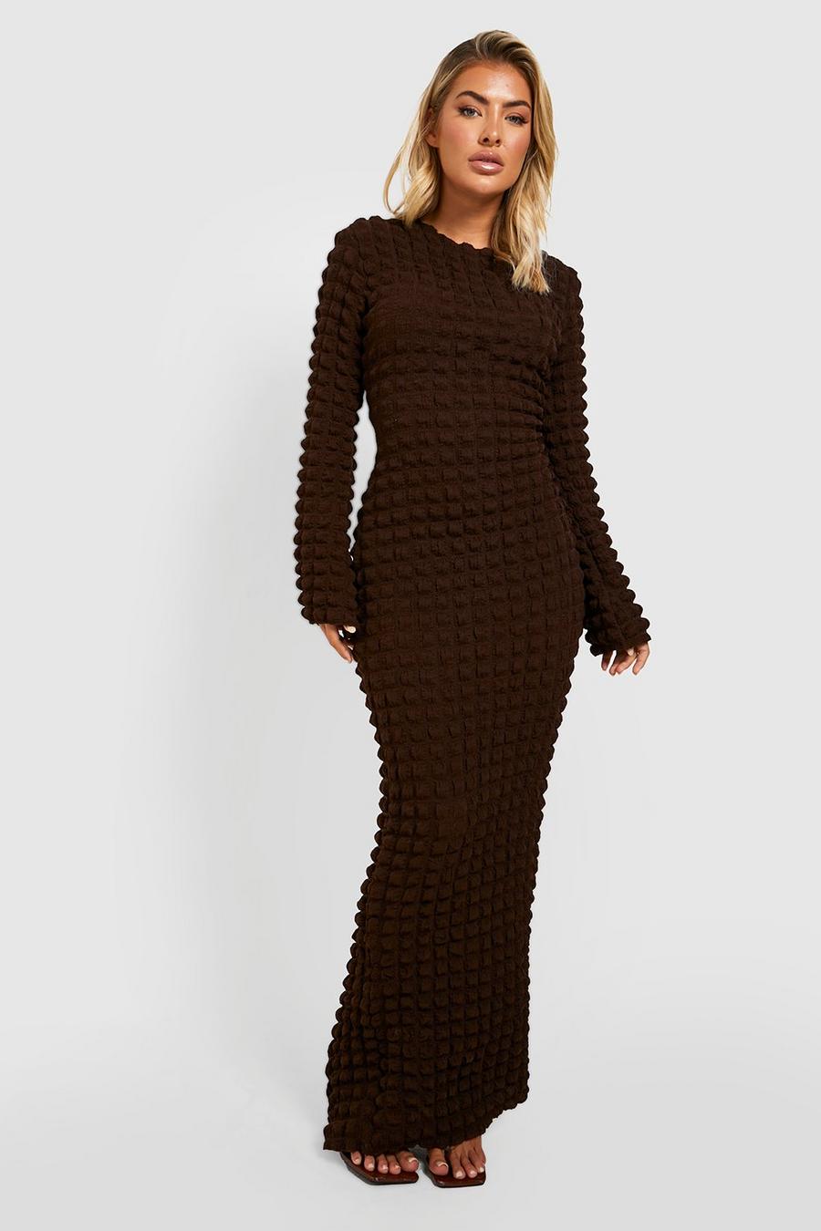 Chocolate brown Bubble Textured Maxi Dress