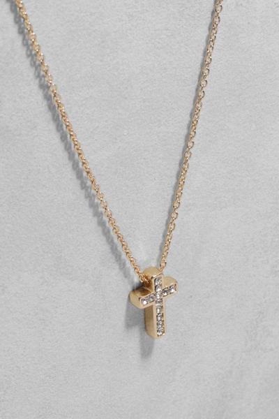 boohoo gold Dianty Crystal Cross Necklace