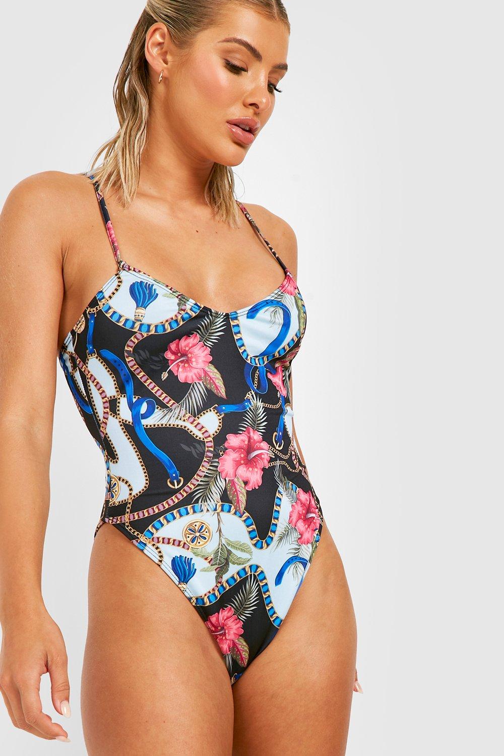 Floral Plunge One Piece Swimsuit, Women's Swimwear UK