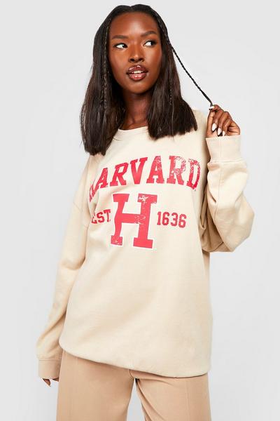 boohoo sand Harvard University License Oversized Sweater