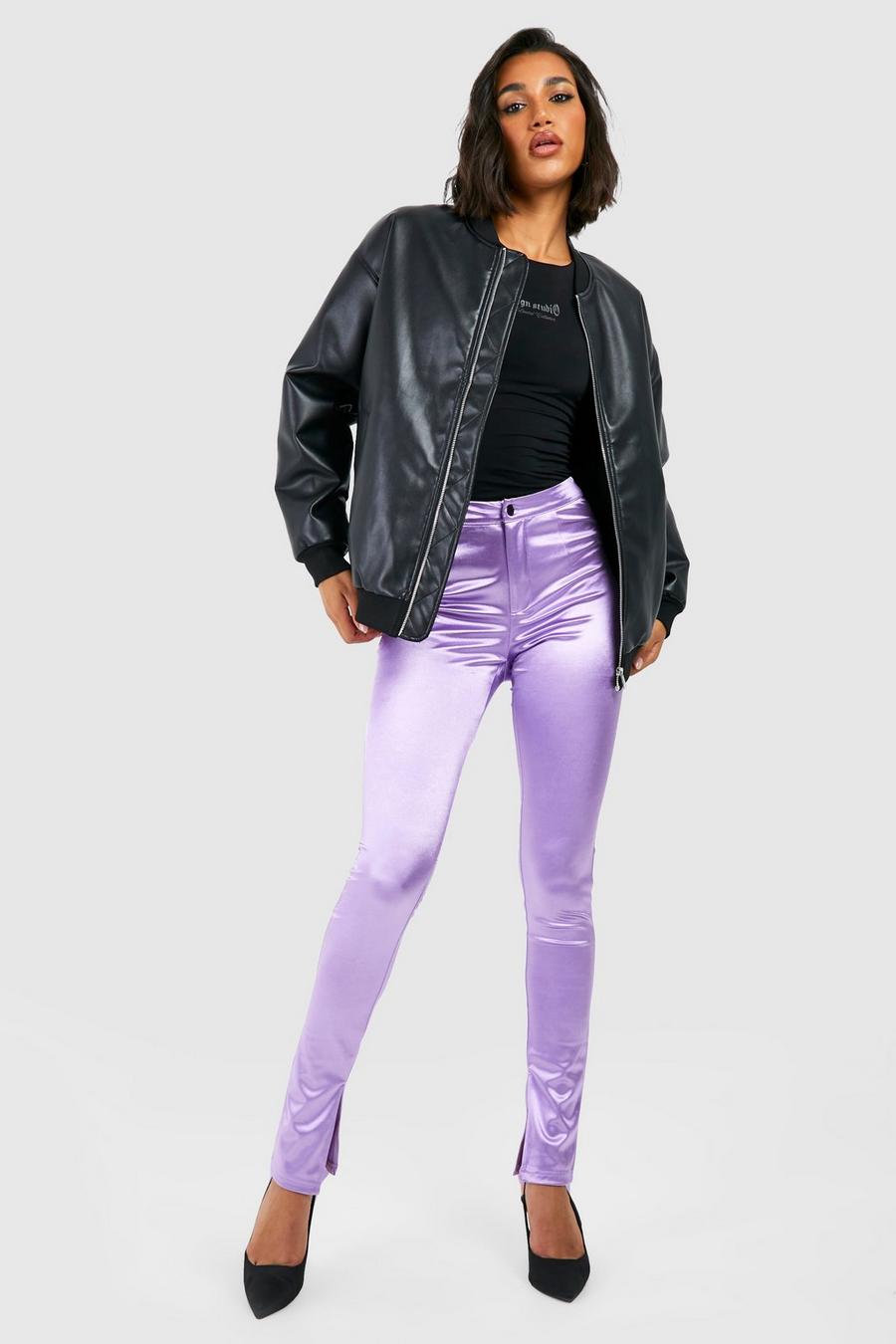 Lilac purple Premium Split Hem Disco Leggings image number 1