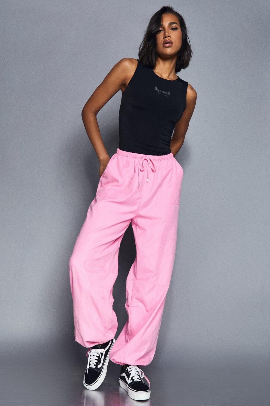 Pink Washed Cotton Parachute Pants image number 1