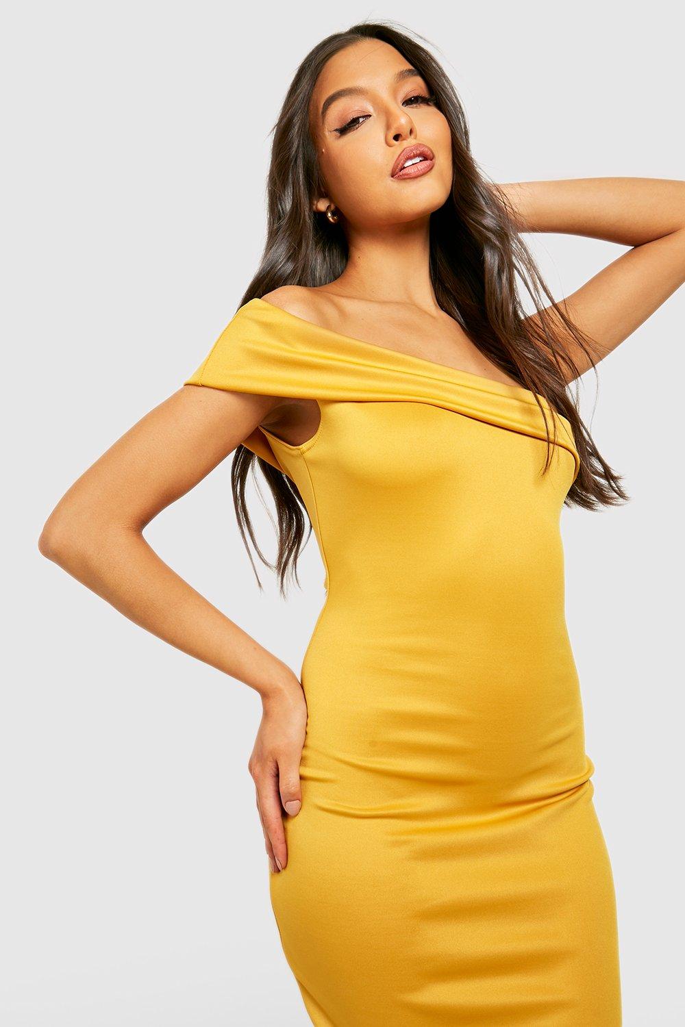 One shoulder best sale mustard dress