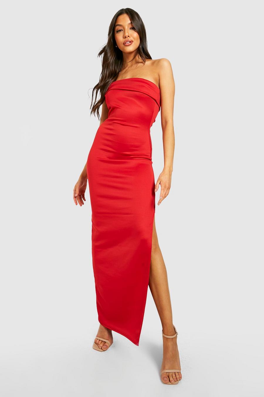 Red One Shoulder Slim Fit Maxi Dress image number 1