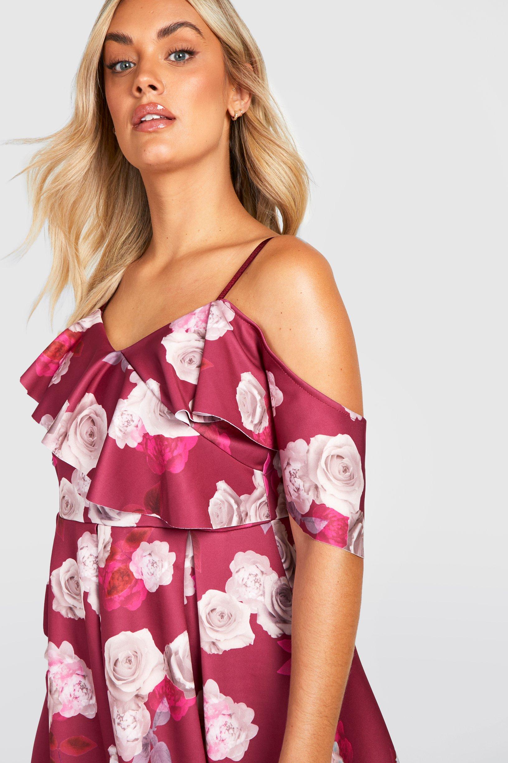 Floral cold shoulder top wrap dress