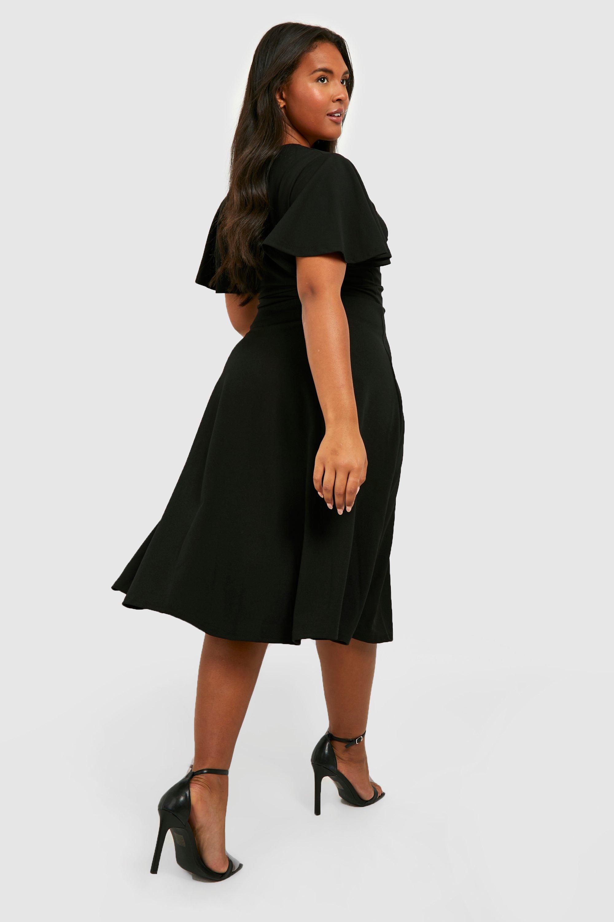 Boohoo angel sleeve hot sale midi skater dress