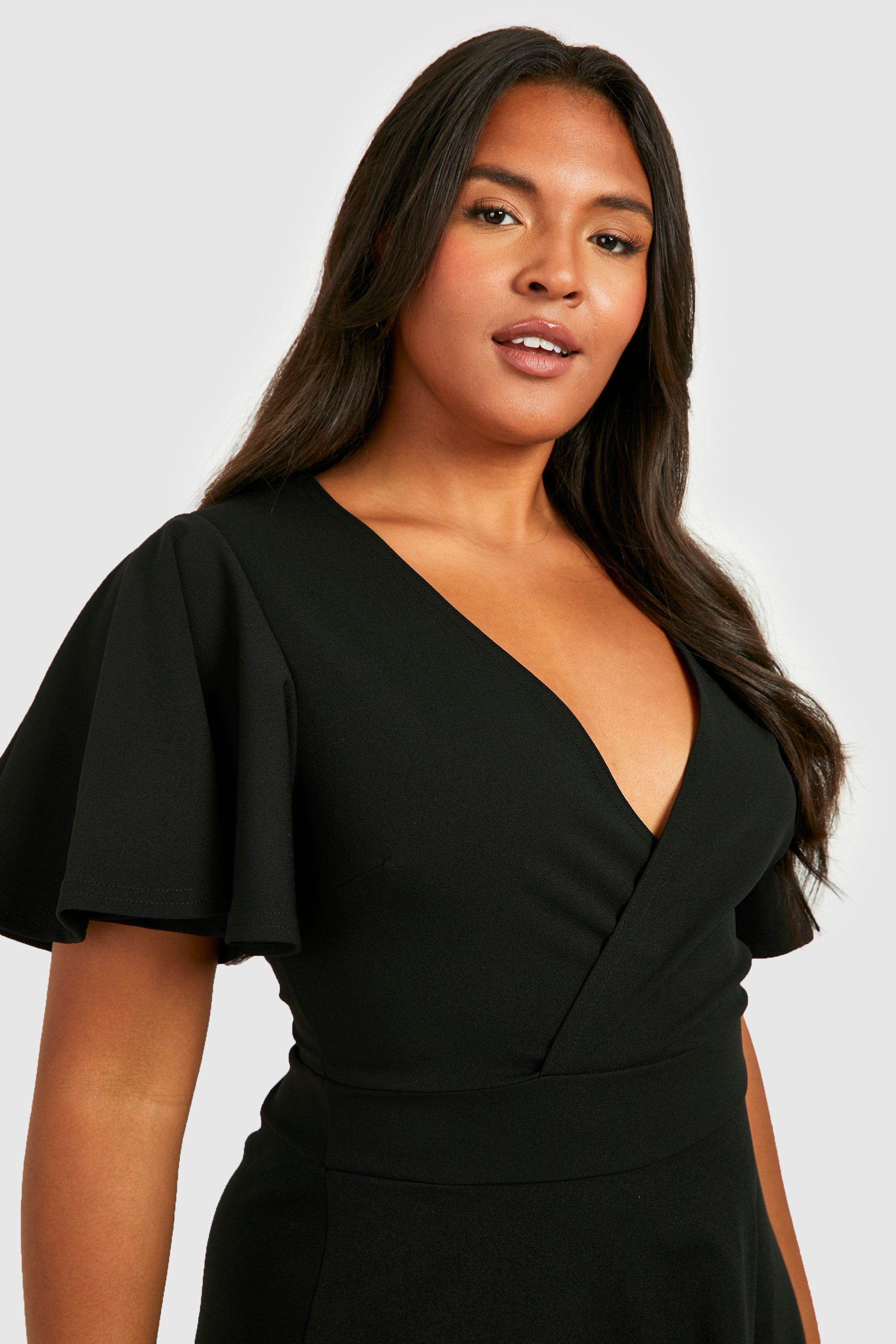 Boohoo angel sleeve midi skater dress best sale