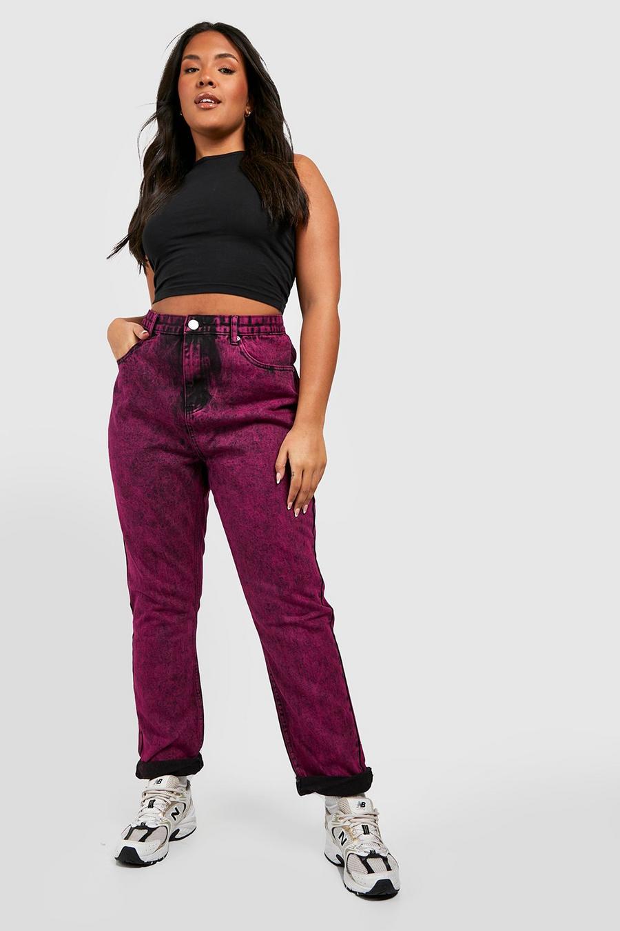 Pink Plus Washed Mom Jeans image number 1