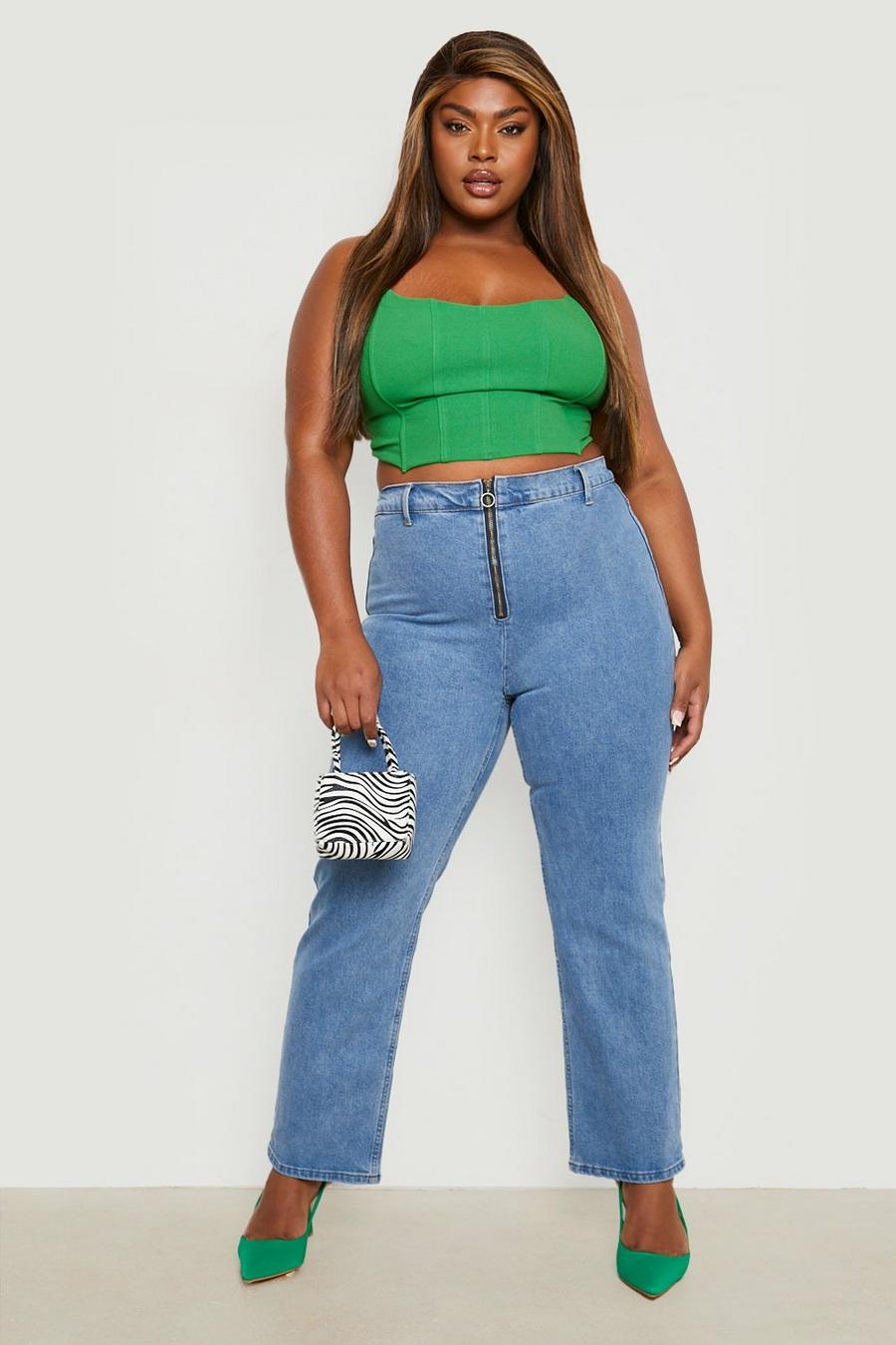 Jeans Mom Plus Size elasticizzati con zip in vita, Mid blue image number 1