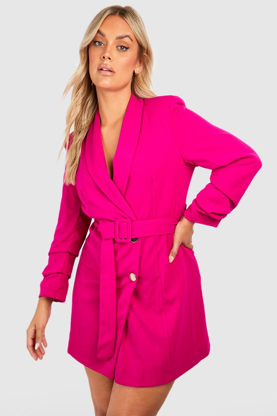 Hot pink Plus Double Breast Gold Button Blazer Dress image number 1