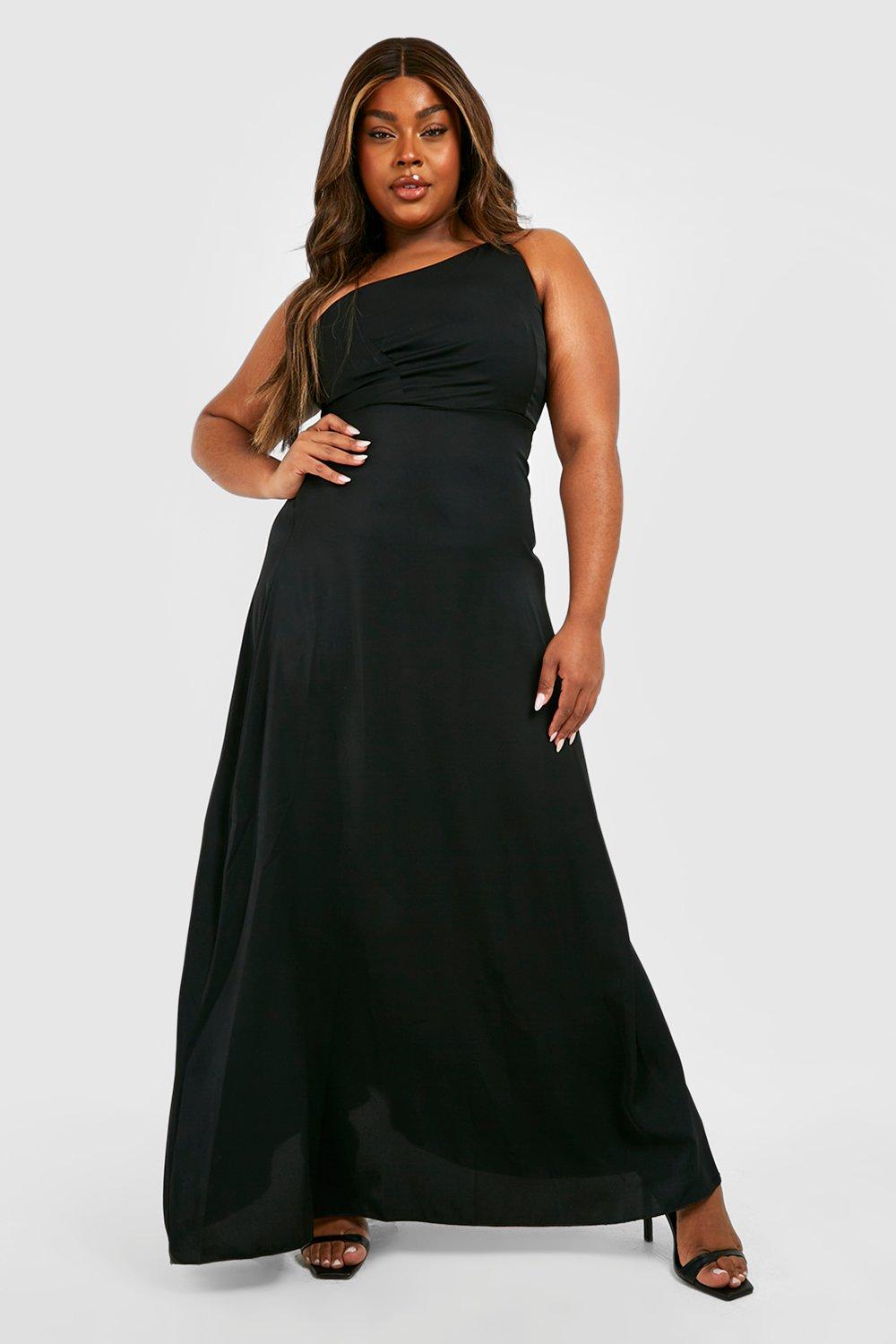 Plus size shop black asymmetrical dress