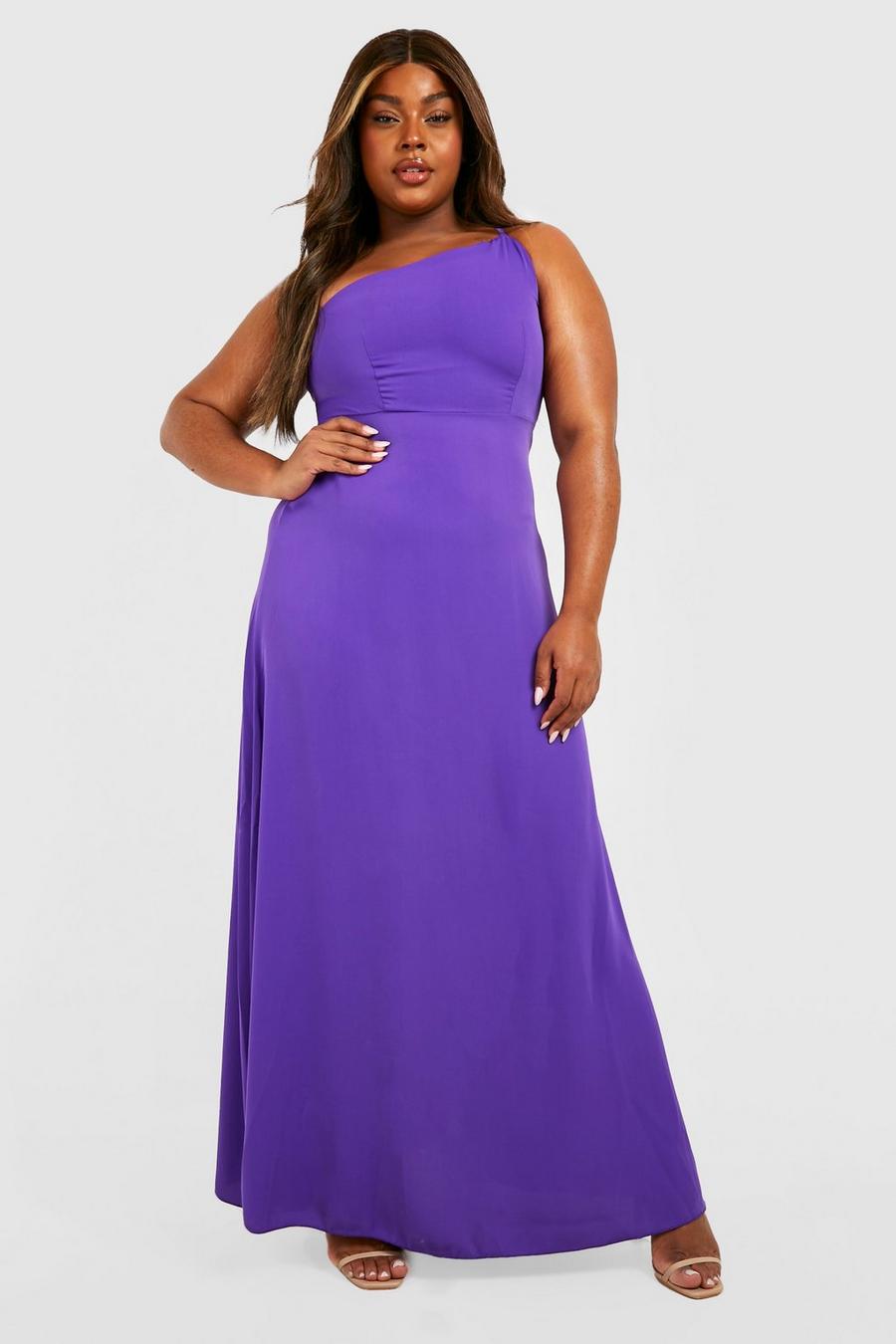 Purple Plus Satin Asymmetric Occasion Maxi Dress image number 1