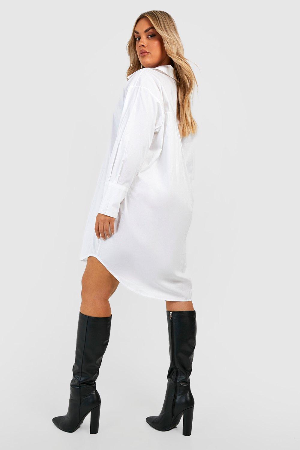 White Plus Poplin Oversized Longline Shirt Dress