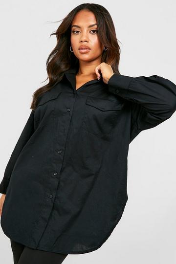 Black Plus Poplin Oversized Utility Shirt