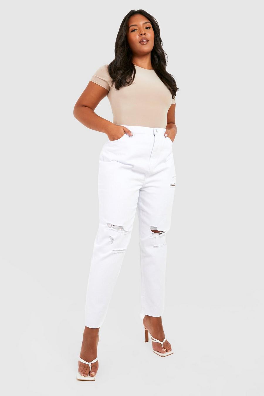 White Plus Ripped Ankle Grazer Jeans image number 1