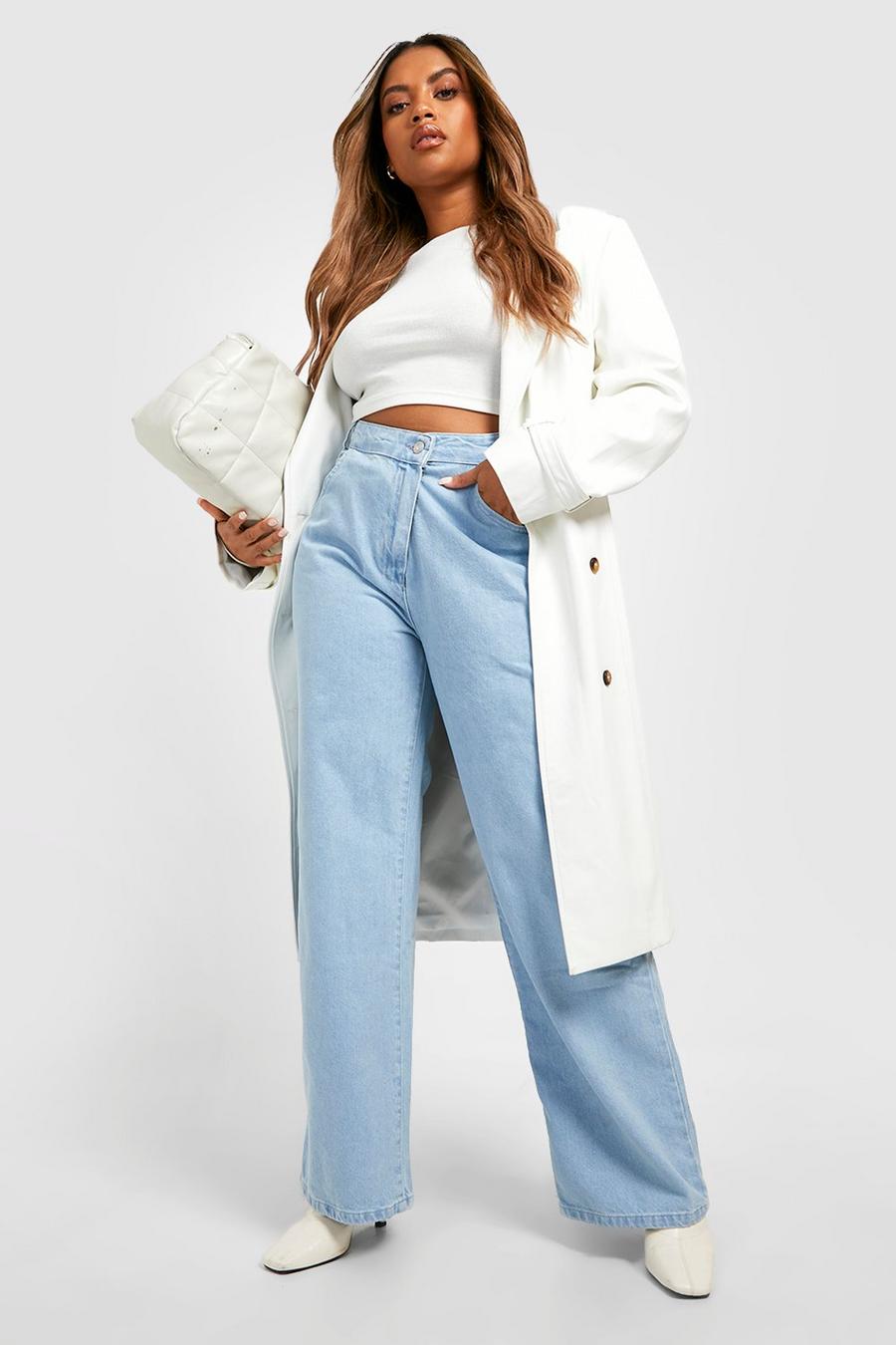 Light blue Plus High Waisted Mom Jeans image number 1