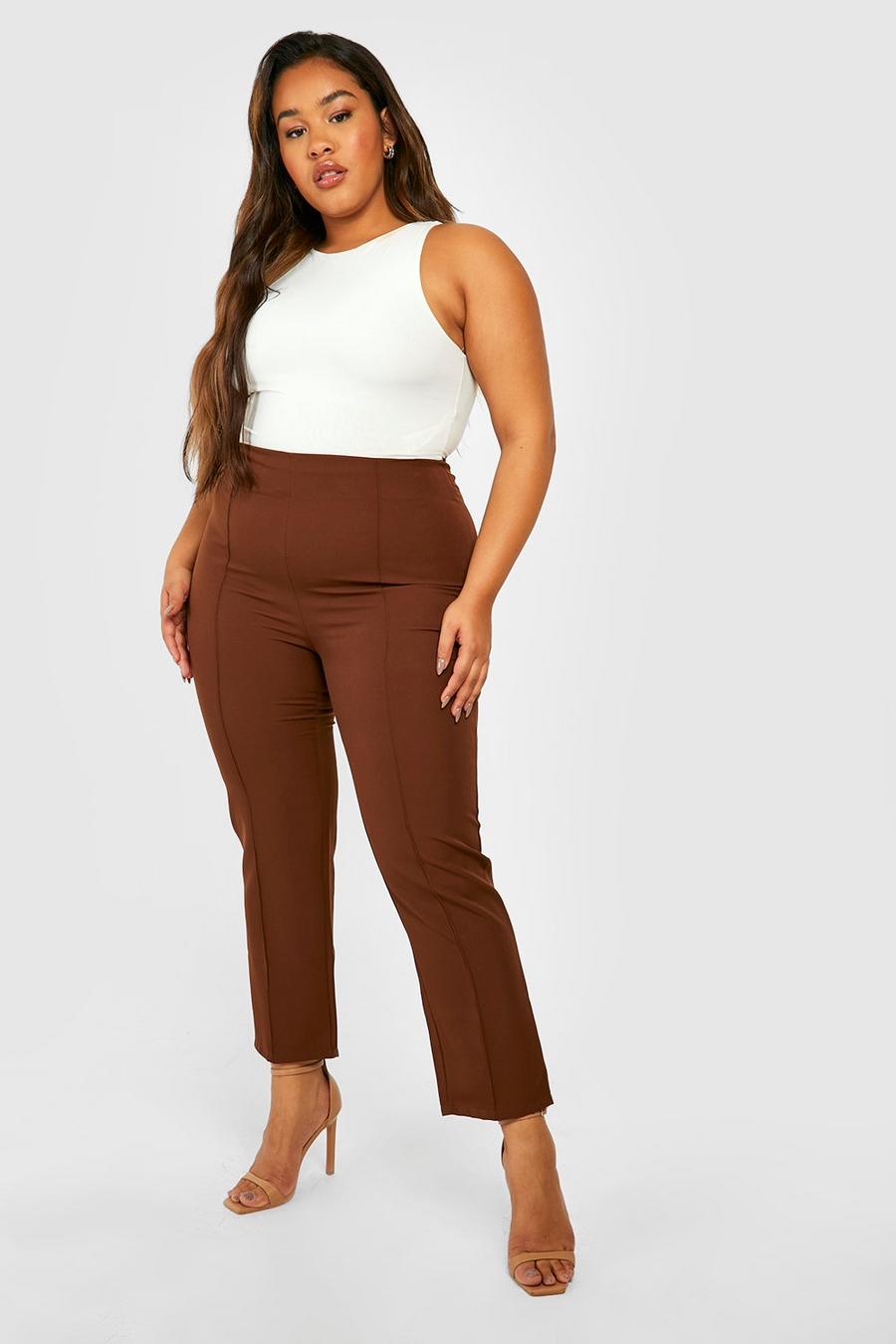 Chocolate marrón Plus Pintuck Ankle Grazer Trousers