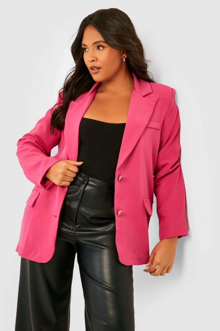 Hot pink Plus Gold Button Tailored Blazer