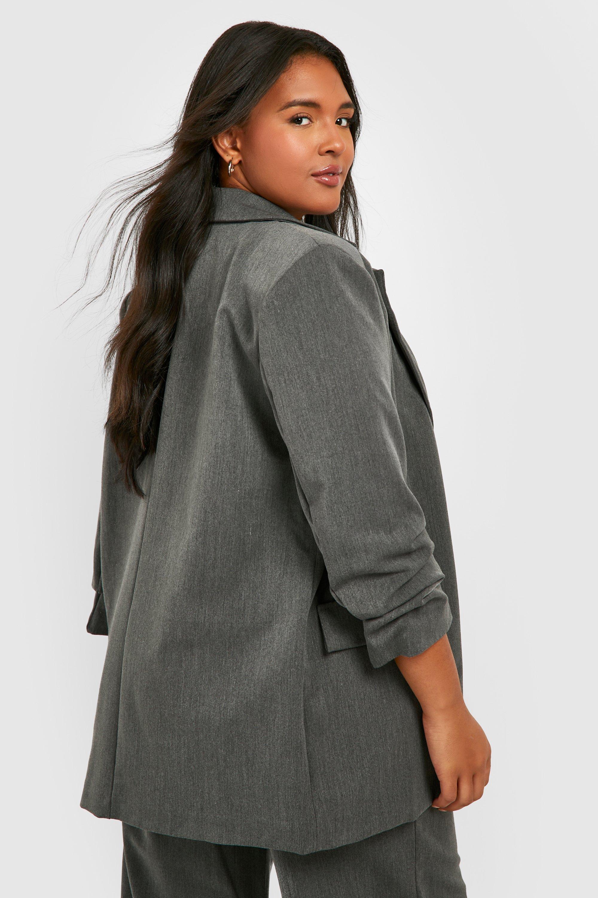 Grey ruched best sale sleeve blazer