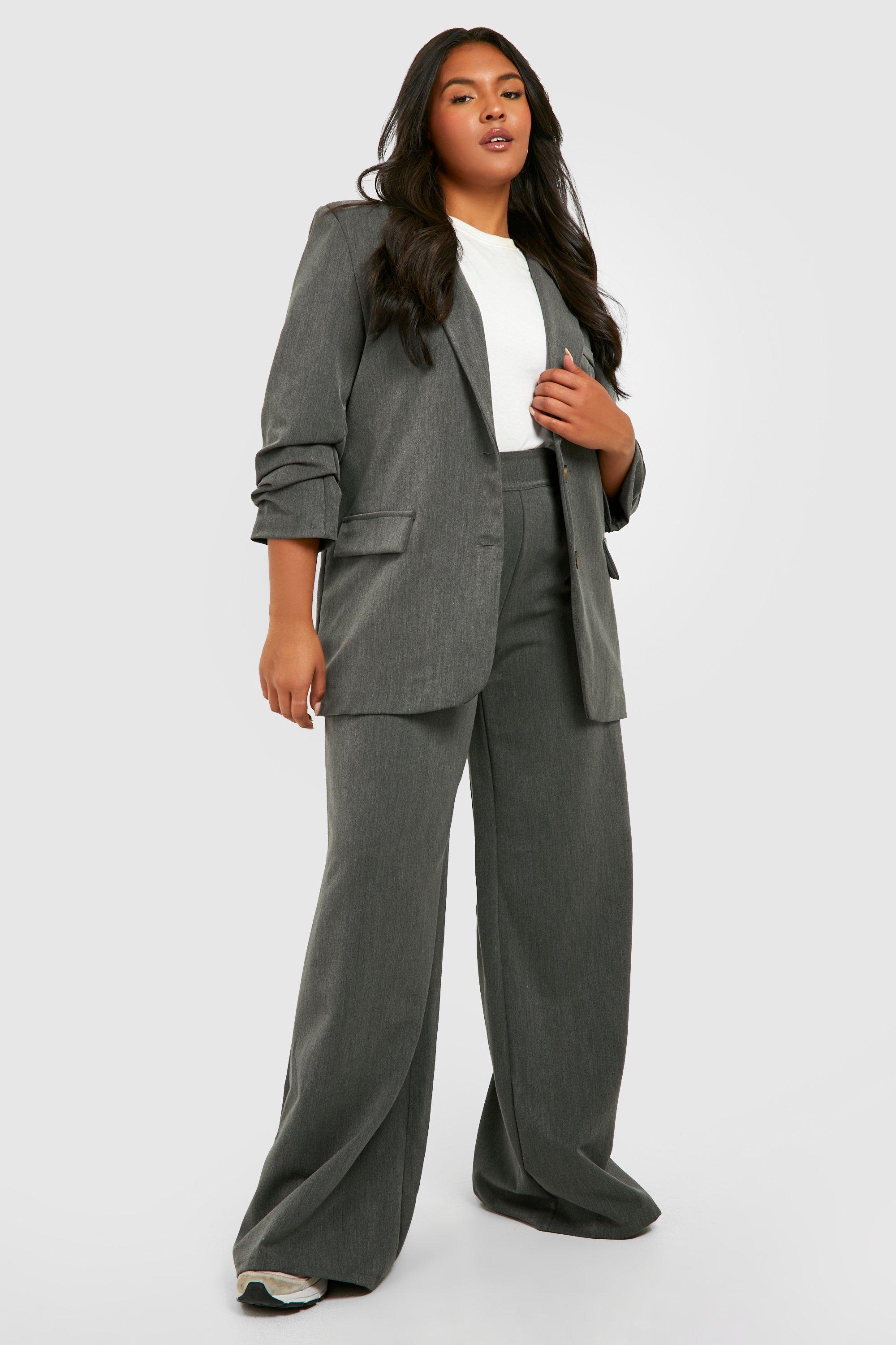 Plus Grey Marl Ruched Sleeve Blazer