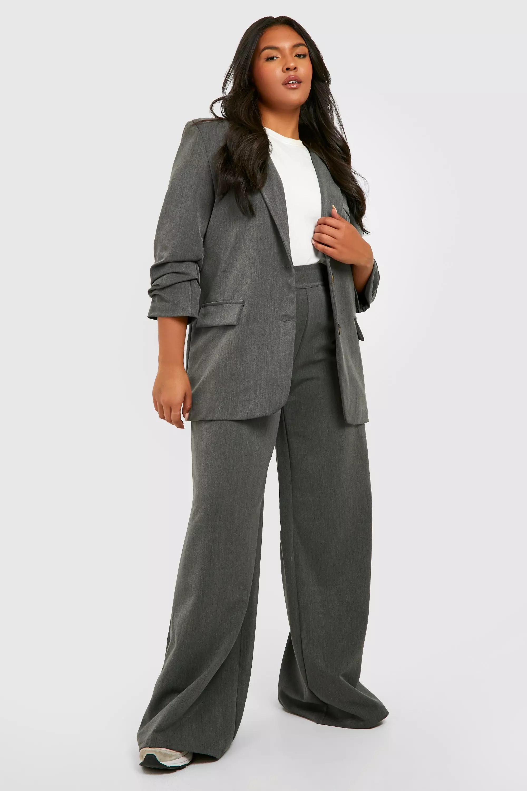 Plus Grey Marl Ruched Sleeve Blazer