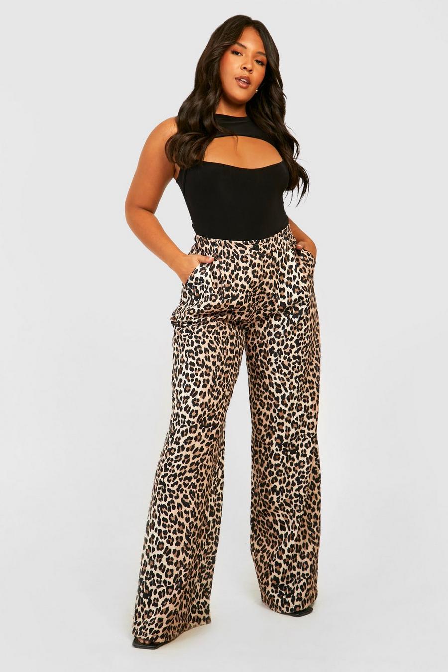 Pantalón Plus entallado con estampado de leopardo, Brown image number 1