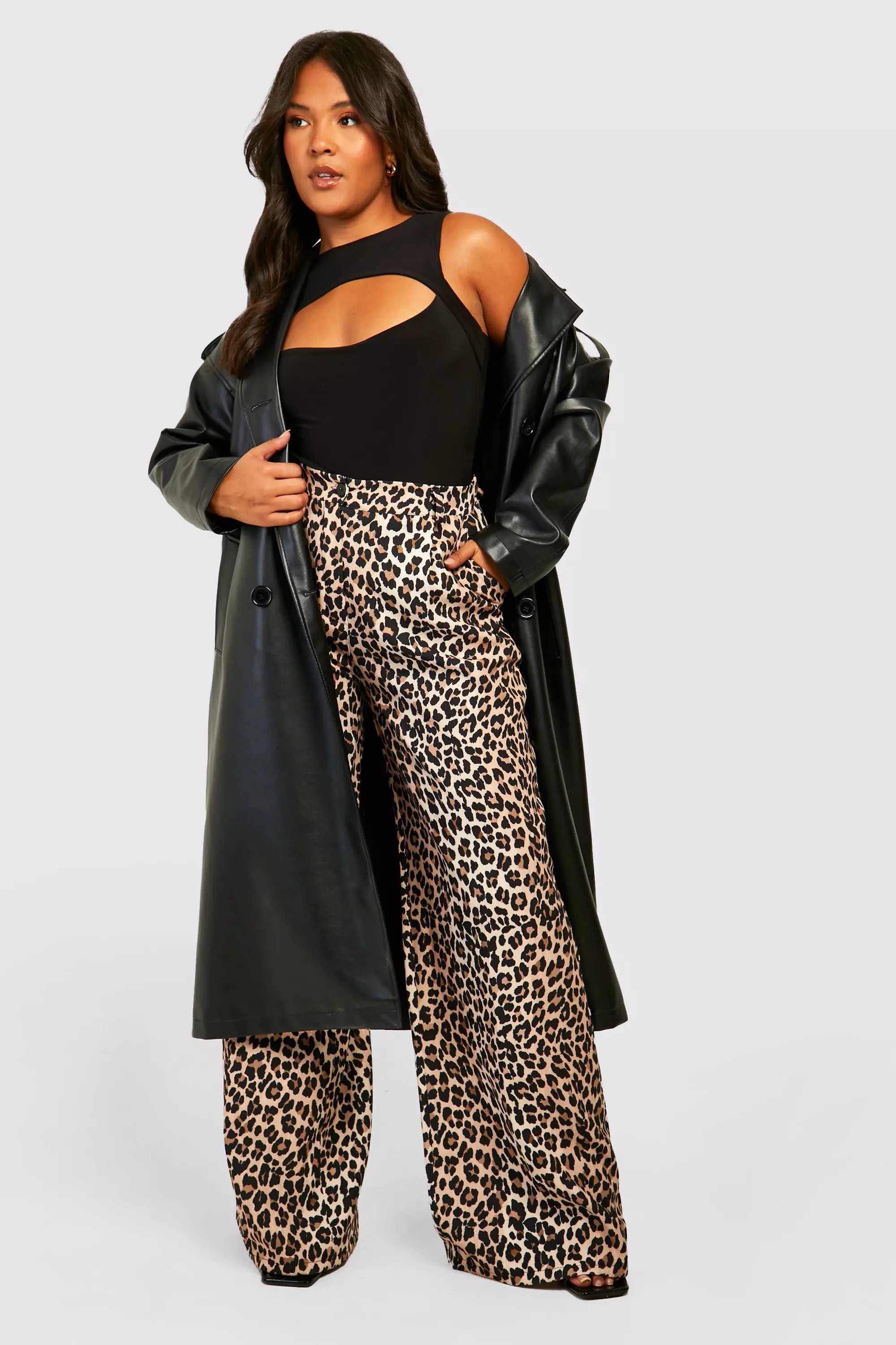 Brown Plus Leopard Print Tailored Trousers  alternative image