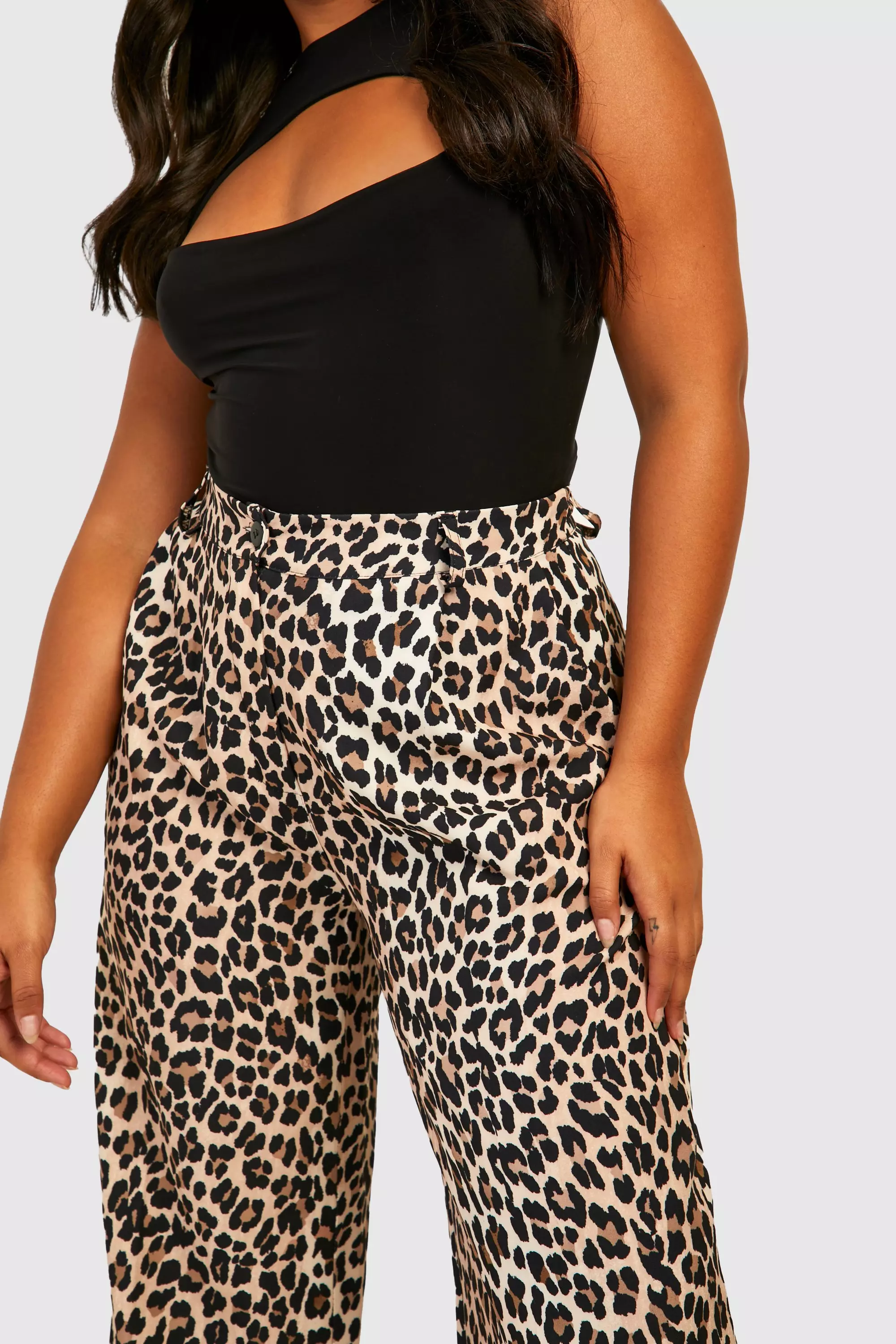 Brown Plus Leopard Print Tailored Trousers  alternative image