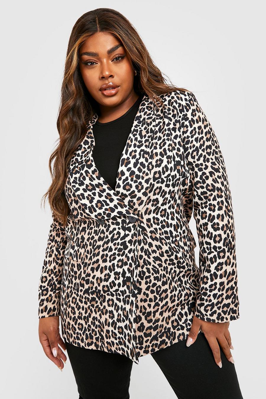 Brown Plus Leopard Print Tailored Blazer  image number 1